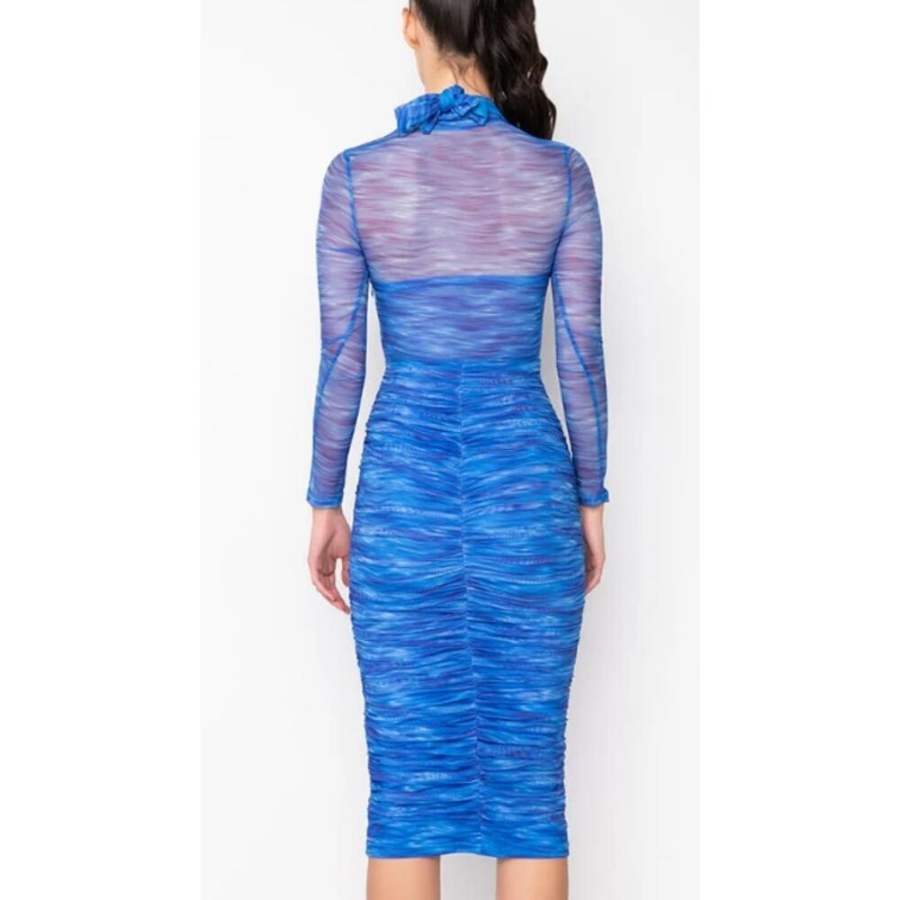 AKIRA Aqua Babe Blue Mesh Ruched Midi Dress Size Small - Picture 7 of 16